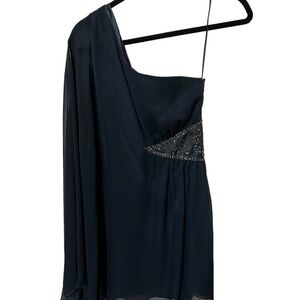Free People Black One Shoulder Cocktail Mini Dress with Beading Size 0
